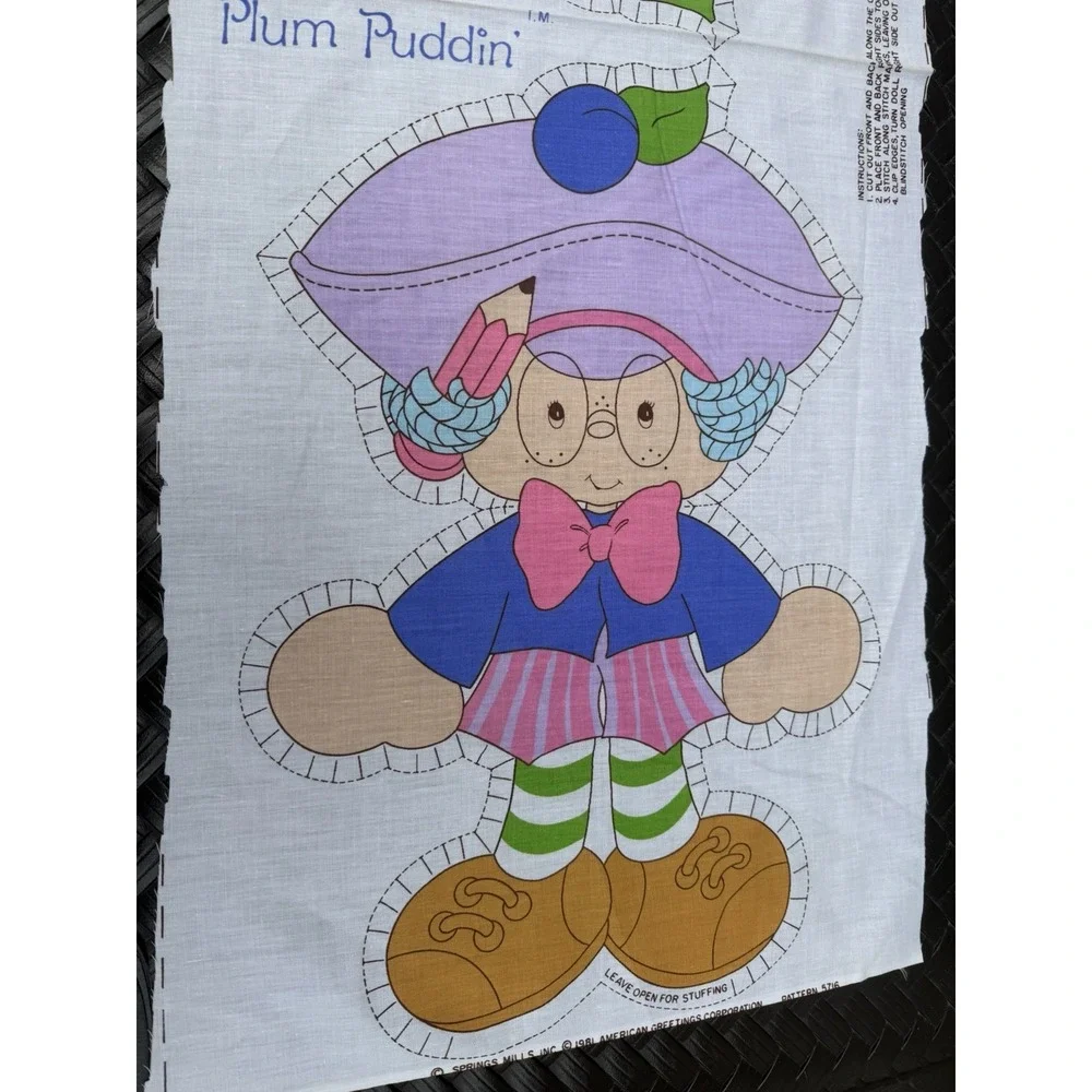 Vintage 1981 Fabric Panel Plum Pudding Strawberry Shortcake Cut N Sew